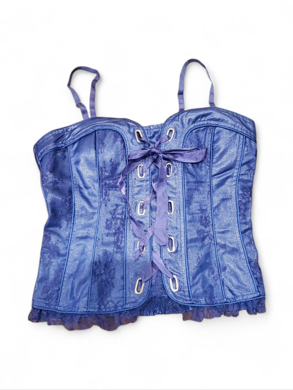 Ole Ole Blue Lace-Up Satin Bustier Corset Top Large